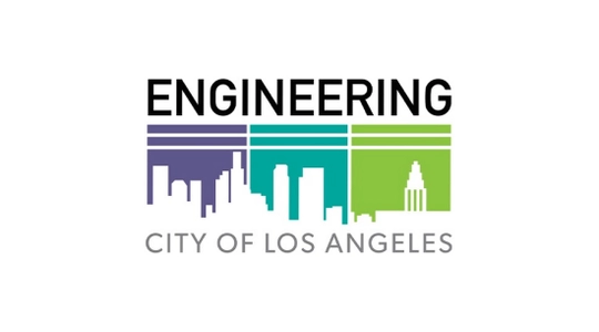 Engineering logo with text and graphic of a city skyline